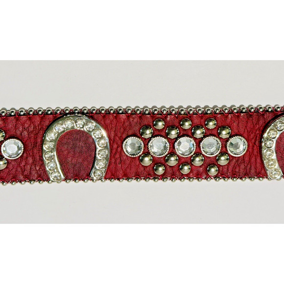 VINTAGE RED BLING WESTERN RHINESTONE CRYSTAL FASHION GENUINE LEATHER 36-37\